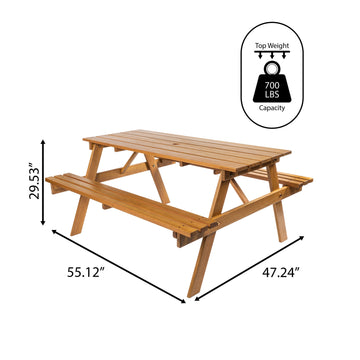 Shoreham 59" Modern Classic Outdoor Wood Picnic Table Benches with Umbrella Hole - JONATHAN Y